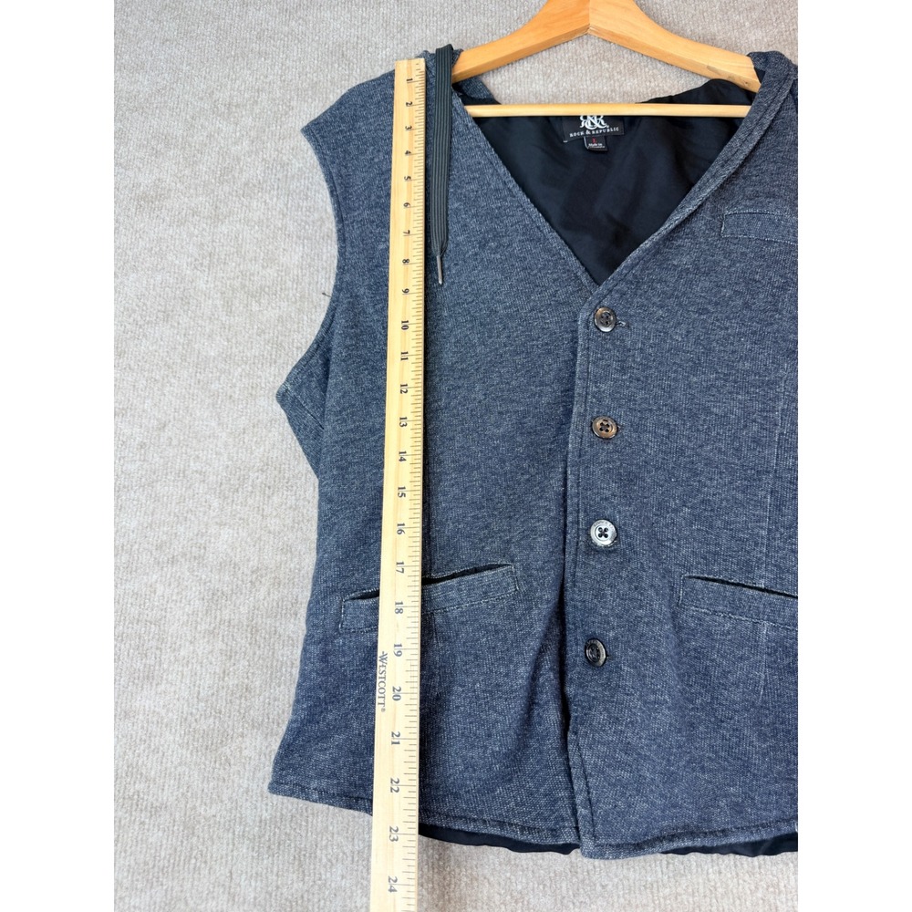 Rock & Republic Mens Blue Heathered Hooded Button Front Vest Large L - Picture 6 of 8